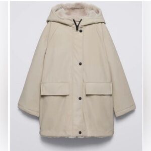 Zara Beige Hooded Puffer Jacket warm waterproof 9/10